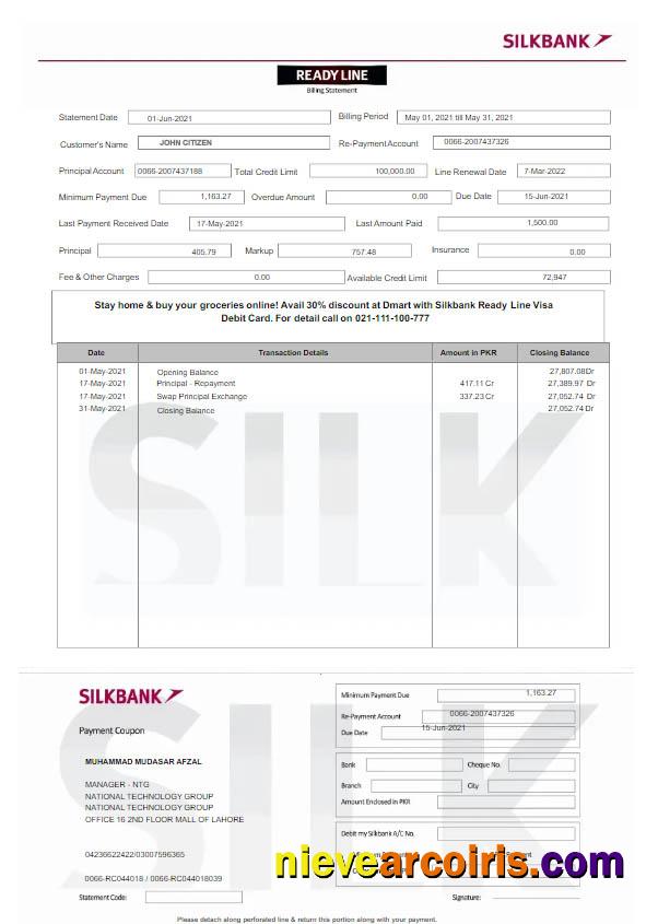 Pakistan Silkbank statement Word and PDF scr